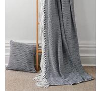 Olivia Rocco Regal Throw 100% Cotton Diamond Geo Sofa Bed Chair Cover Throws Tasselled Decorative Blanket, 127 x 152 cm (50" x 60") Navy