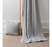 Olivia Rocco Regal Throw 100% Cotton Diamond Geo Sofa Bed Chair Cover Throws Tasselled Decorative Blanket, 178 x 254 cm (70" x 100") Silver