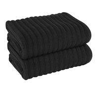 Olivia Rocco Ribbed Towel Bale Set 6 Piece Towels Sets 2 Bath Towels, 4 Hand Towels Quick Dry Cotton Hotel Quality Super Soft and Highly Absorbent (Black, 2 PK Jumbo Bath Sheets)