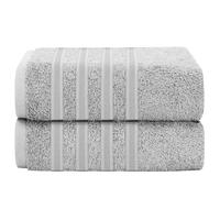 Olivia Rocco Ritz Collection 2 Pack Jumbo Bath Sheet Viscose Stripe Towels Range Highly Absorbent and Super Soft Extra Large Bathsheets Towel Sets, Silver