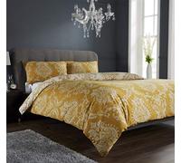 Olivia Rocco Royal Damask Duvet Cover Set Easy Care Quilt Covers With Pillowcases Cotton Rich Reversible Bedding Bed Linen Sets (King, Gold)