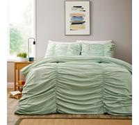 Olivia Rocco Ruched Duvet Cover Set with Pillowcases Ruffles Bedding Super Soft Easy Care Quilt Covers Bed Linen Sets, Sage Green Double