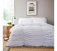 Olivia Rocco Ruched Duvet Cover Set with Pillowcases Ruffles Bedding Super Soft Easy Care Quilt Covers Bed Linen Sets, White Double