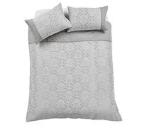 Olivia Rocco Savoy Jacquard Duvet Set Easy Care Double King Super King Size Quilt Covers & Pillowcases Bedding, Double, Grey