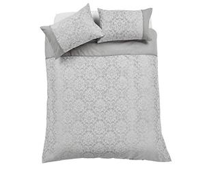 Olivia Rocco Savoy Jacquard Duvet Set Easy Care Double King Super King Size Quilt Covers & Pillowcases Bedding, Single, Grey