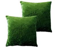 Olivia Rocco Set Of 2 Crushed Velvet Cushion Cover 43 x 43cm Sofa Bed Chair Soft Smooth Washable Square Cushions Pillows With Invisible Zipper For Couch Bedroom Living Room, Emerald Green