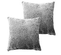 Olivia Rocco Set Of 2 Crushed Velvet Cushion Cover 43 x 43cm Sofa Bed Chair Soft Smooth Washable Square Cushions Decorative Pillows With Invisible Zipper For Couch Bedroom Living Room, Grey