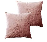 Olivia Rocco Set Of 2 Crushed Velvet Cushion Cover 43 x 43cm Sofa Bed Chair Soft Smooth Washable Square Cushions Pillows With Invisible Zipper For Couch Bedroom Living Room, Blush Pink