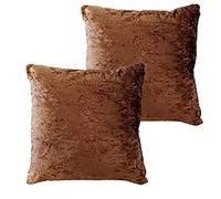 Olivia Rocco Set Of 2 Crushed Velvet Cushion Cover 43 x 43cm Sofa Bed Chair Soft Smooth Washable Square Cushions Decorative Pillows With Invisible Zipper For Couch Bedroom Living Room, Brown