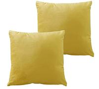Olivia Rocco Set Of 2 Plain Velvet Cushion Cover 43 x 43cm Sofa Bed Chair Soft Smooth Washable Square Cushions Decorative Pillows With Invisible Zipper For Couch Bedroom Living Room, Ochre