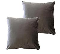 Olivia Rocco Set Of 2 Plain Velvet Cushion Cover 43 x 43cm Sofa Bed Chair Soft Smooth Washable Square Cushions Decorative Pillows With Invisible Zipper For Couch Bedroom Living Room, Charcoal