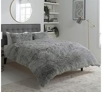 Olivia Rocco Snuggle Duvet Cover Set Super Soft Fluffy Quilt Sets Warm Cosy Winter Bedding, Double Silver