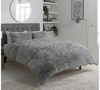 Olivia Rocco Snuggle Duvet Cover Set Super Soft Fluffy Quilt Sets Warm Cosy Winter Bedding, Single Silver