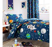 Olivia Rocco Space Duvet Cover Set Kids Childrens Rockets Space Planets Stars Moon Blue Grey Soft Easy Care Duvet Cover Quilt Bedding Set With Pillowcase (Double Duvet Cover Set)
