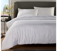 Olivia Rocco Stripe Jacquard Duvet Cover Set Cotton Blend Eco Friendly Easy Care Stylish Comforter Breathable Quilt Covers Reversible Bedding Bed Sets with Pillowcases, White Super King