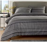 Olivia Rocco Stripe Jacquard Duvet Cover Set Cotton Blend Eco Friendly Easy Care Stylish Comforter Breathable Quilt Covers Reversible Bedding Bed Sets with Pillowcase, Grey Single