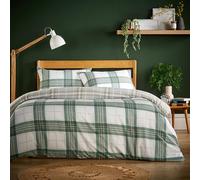 Olivia Rocco Super Soft Flannel Duvet Cover Set Quilt Bedding Covers with Pillowcases Luxurious Colourful Checked Printed Design Reversible Pattern for Comfort Sleep, Alba Sage Green Double
