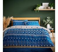 Olivia Rocco Super Soft Flannel Duvet Cover Set Quilt Bedding Covers with Pillowcases Luxurious Colourful Checked Printed Design Reversible Pattern for Comfort Sleep, Oslo Sapphire Double