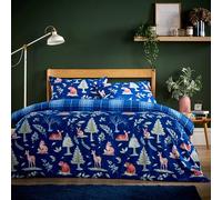 Olivia Rocco Super Soft Flannel Duvet Cover Set Quilt Bedding Covers with Pillowcases Luxurious Colourful Checked Printed Design Reversible Pattern for Comfort Sleep, Woodland Navy Double