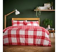 Olivia Rocco Super Soft Flannel Duvet Cover Set Quilt Bedding Covers with Pillowcases Luxurious Colourful Checked Printed Design Reversible Pattern for Comfort Sleep, Alba Red King