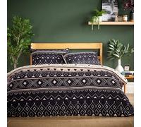 Olivia Rocco Super Soft Flannel Duvet Cover Set Quilt Bedding Covers with Pillowcases Luxurious Colourful Checked Printed Design Reversible Pattern for Comfort Sleep, Oslo Black Double