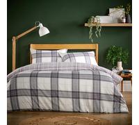 Olivia Rocco Super Soft Flannel Duvet Cover Set Quilt Bedding Covers with Pillowcases Luxurious Colourful Checked Printed Design Reversible Pattern for Comfort Sleep, Alba Grey King