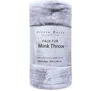 Olivia Rocco Super Soft Raschel Sofa Bed Throw, Faux Fur Mink Blanket Settee Throws, Double King Size, Silver, Large 150 x 200 cm