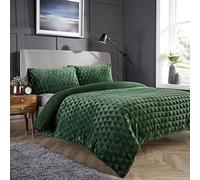 Olivia Rocco Teddy Duvet Cover Set Diamond Fleece Soft Fluffy Quilt Sets Thermal Warm Cosy Snug Bedding. Double Emerald Green