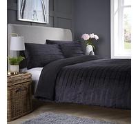 Olivia Rocco Teddy Duvet Cover Set Stripe Fleece Soft Fluffy Quilt Sets Thermal Warm Cosy Snug Bedding, Single Black