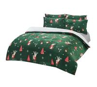 Olivia Rocco Teddy Fleece Duvet Cover Set Printed Super Soft Quilt Sets Check Stars Stag Design Warm Winter Bedding With Sherpa Reverse (Reindeer Green, King)