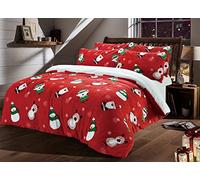 Olivia Rocco Teddy Fleece Duvet Cover Set Printed Super Soft Quilt Sets Check Stars Stag Design Warm Winter Bedding With Sherpa Reverse, Single Christmas Friends