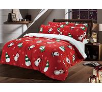 Olivia Rocco Teddy Fleece Duvet Cover Set Printed Super Soft Quilt Sets Check Stars Stag Design Warm Winter Bedding With Sherpa Reverse, Double Christmas Friends