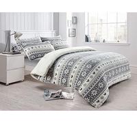 Olivia Rocco Teddy Fleece Duvet Cover Set Printed Super Soft Quilt Sets Check Stars Stag Design Warm Winter Bedding With Sherpa Reverse, Single Fair Isle