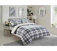 Olivia Rocco Teddy Fleece Duvet Cover Set Printed Super Soft Quilt Sets Check Stars Stag Design Warm Winter Bedding With Sherpa Reverse, Single Check Grey