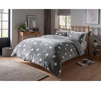 Olivia Rocco Teddy Fleece Duvet Cover Set Printed Super Soft Quilt Sets Check Stars Stag Design Warm Winter Bedding With Sherpa Reverse, Single Stars Grey