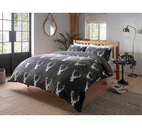 Olivia Rocco Teddy Fleece Duvet Cover Set Printed Super Soft Quilt Sets Check Stars Stag Design Warm Winter Bedding With Sherpa Reverse, King Stag Grey