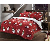 Olivia Rocco Teddy Fleece Duvet Cover Set Printed Super Soft Quilt Sets Check Stars Stag Design Warm Winter Bedding With Sherpa Reverse, Double Christmas Friends