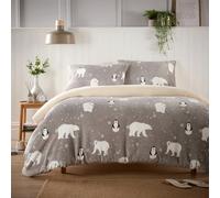 Olivia Rocco Teddy Fleece Duvet Cover Set Printed Super Soft Quilt Sets Check Stars Stag Design Warm Winter Bedding With Sherpa Reverse (Double, Polar Bear & Penguins)
