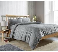 Olivia Rocco Teddy Fleece Duvet Cover Set Super Soft Warm Cosy Quilt Covers Bedding Sets With Pillowcases, Grey Double