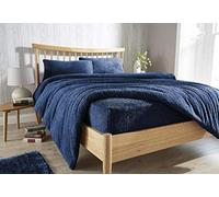 Olivia Rocco Teddy Fleece Extra Deep Fitted Sheet Cosy Warm Fluffy Fitted Bed Sheets, Navy Super King