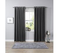 Olivia Rocco Thermal Blackout Eyelet Curtain Pair, Light Reducing Ring Top Curtains, Energy Saving 46" (Width) x 54" (Drop), Charcoal