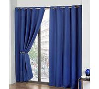 Olivia Rocco Thermal Blackout Eyelet Curtain Pair, Light Reducing Ring Top Curtains, Energy Saving 46" (Width) x 72" (Drop), Blue