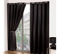 Olivia Rocco Thermal Blackout Eyelet Curtain Pair, Light Reducing Ring Top Curtains, Energy Saving 90" (Width) x 90" (Drop), Black