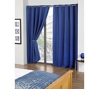 Olivia Rocco Thermal Blackout Eyelet Curtain Pair, Light Reducing Ring Top Curtains, Energy Saving 90" (Width) x 90" (Drop), Blue