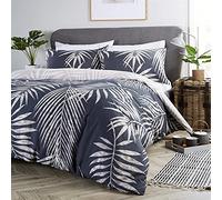 Olivia Rocco Tropical Leaf Duvet Cover Set Modern Print Cotton Rich Quilt Covers Reversible Easy Care Bedding Bed Linen Sets, Double Navy