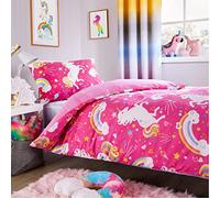 Olivia Rocco Unicorn Rainbow Duvet Cover Set Quilt Duvet Cover Pink with Pillow Case Kids Bedding Set Soft Easy Care Kids Children's Bedding Quilt Bed Cover (Double Duvet Cover Set)
