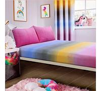 Olivia Rocco Unicorn Rainbow Fitted Sheet Set with Pillow Case Quilt Fitted Sheet Pink Kids Bedding Set Soft Easy Care Kids Children's Bedding Quilt Bed Cover (Double Fitted Sheet Set)