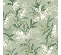 Olivia Sage Green Floral Leaf Wallpaper - Flowers Botanical Leaves - Classy Stylish Trendy Feature Wall