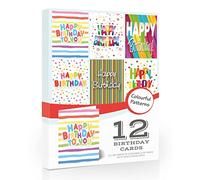 Olivia Samuel 12 x Colourful Birthday Cards Pack & Envelopes Great value pack of birthday cards. 6 Designs. Made in the UK