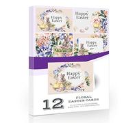 Olivia Samuel 12 x Floral Easter Greeting Cards with Envelopes from Spring Chicks and Bunny Folding Easter Designs. Blank Inside for your own special greeting.